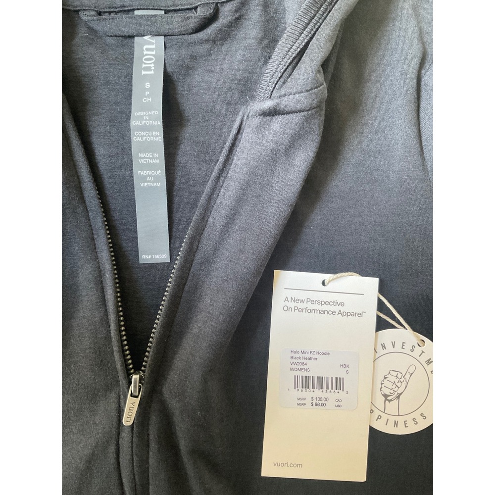 Vuori Halo Mini FZ Hoodie Black Heather Size Small New With Tags - Picture 8 of 9
